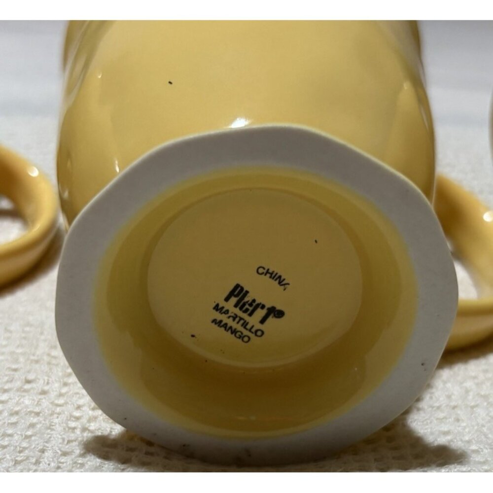 (3) Pier 1 Martillo Mango Yellow Coffee Mug Pedestal Farmhouse Stoneware Cups - Picture 2 of 5